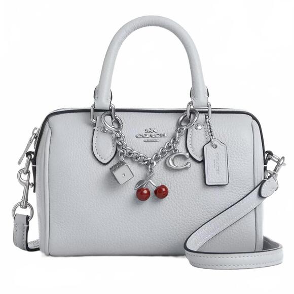 Coach Handbags - Coach Mini Rowan Crossbody Bag With Charms Pebbled Leather/Silver/Ice Blue NEW